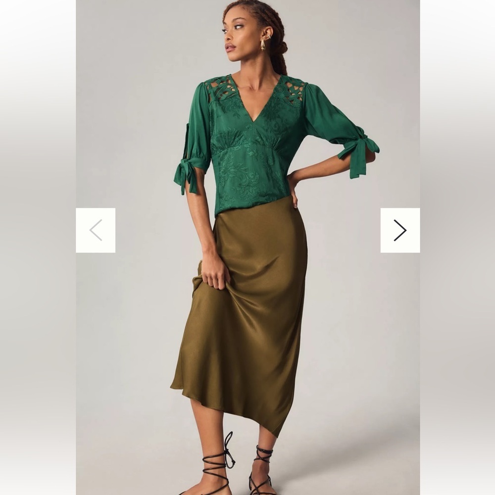 Anthropologie Tiny Ophelia Embroidered Top | Emerald Green | Size XS | EUC - Picture 2 of 10